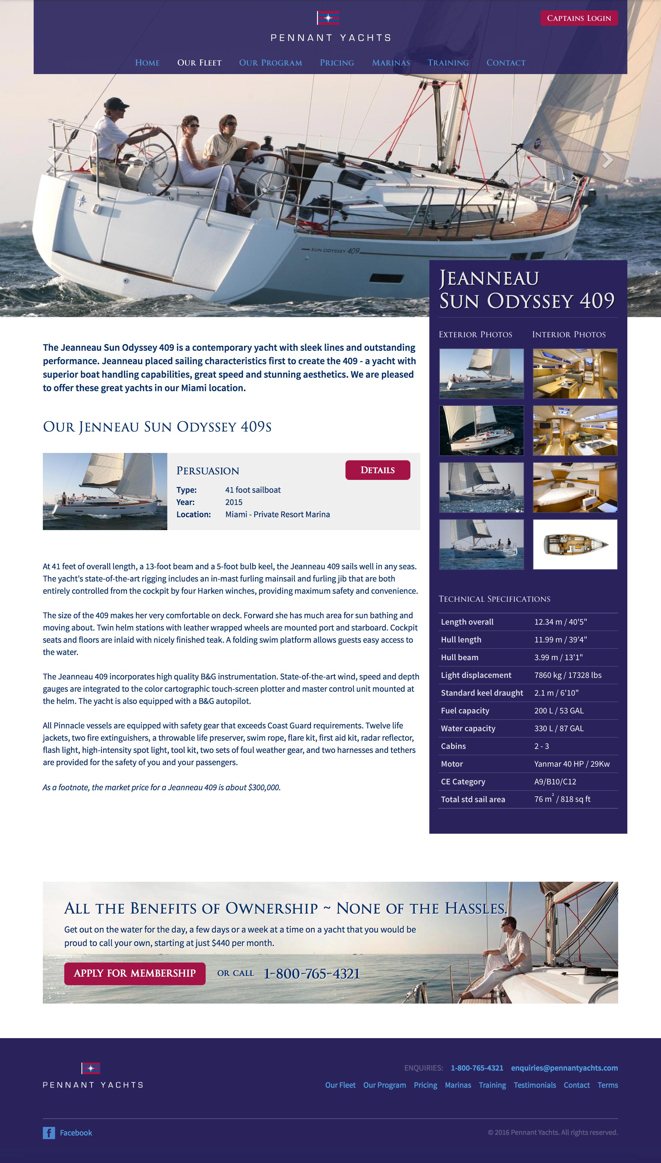 Detail about a yacht on the Pennant Yachts fleet.