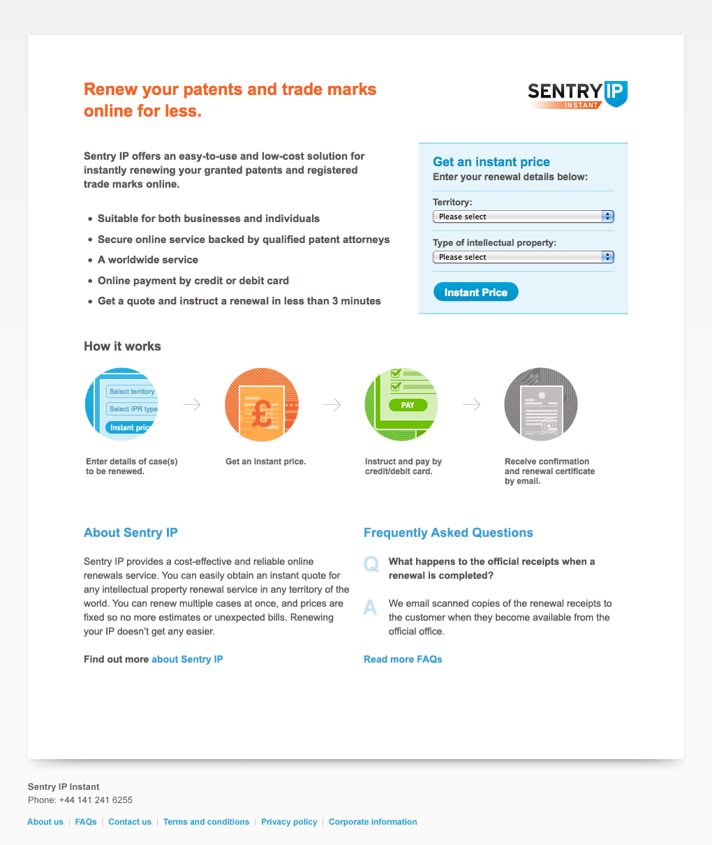 Sentry IP service homepage.