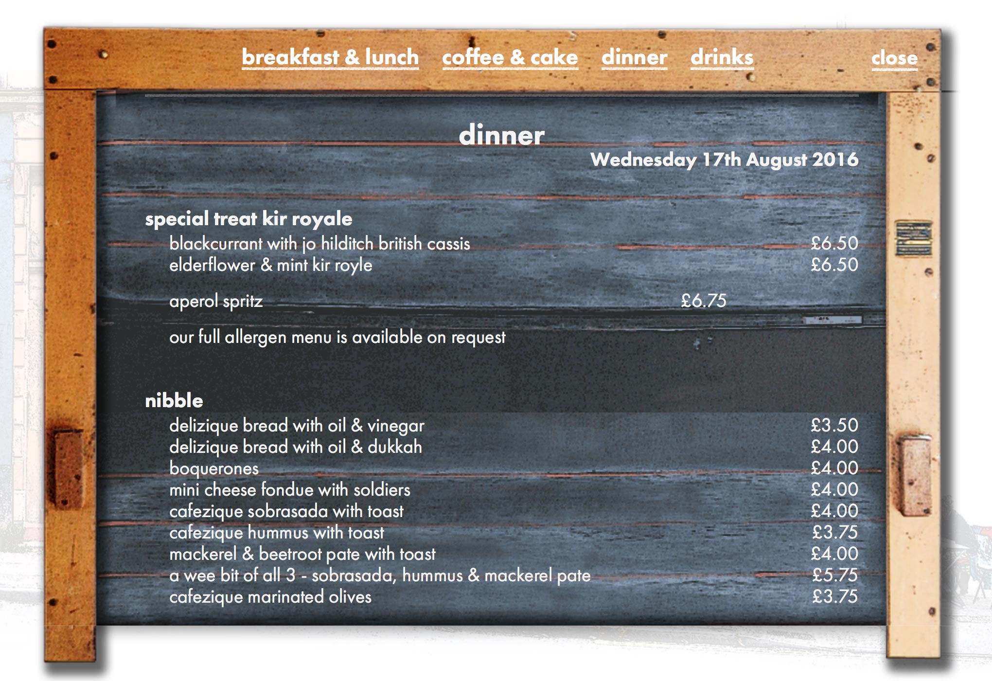 Cafezique menu.